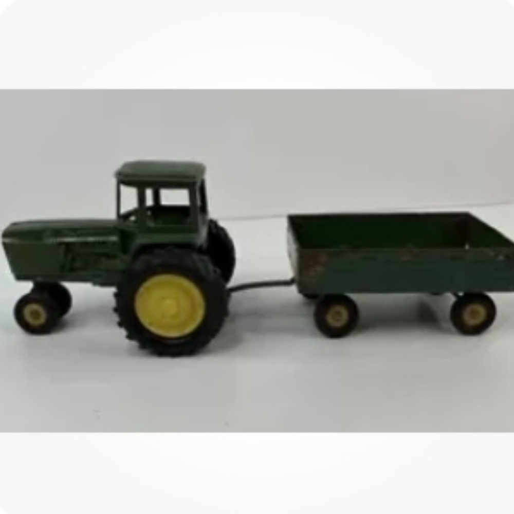 Vintage John Deere Tractor Toy with Trailer